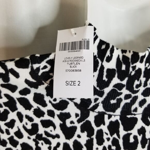Chico's Knit Top Lovely Leopard Aisha Mock Neck Black Chico's 2 or Large New - Picture 5 of 6